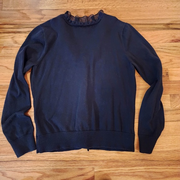 Chaps Black Ruffle Button Up Sweater L - Picture 2 of 3